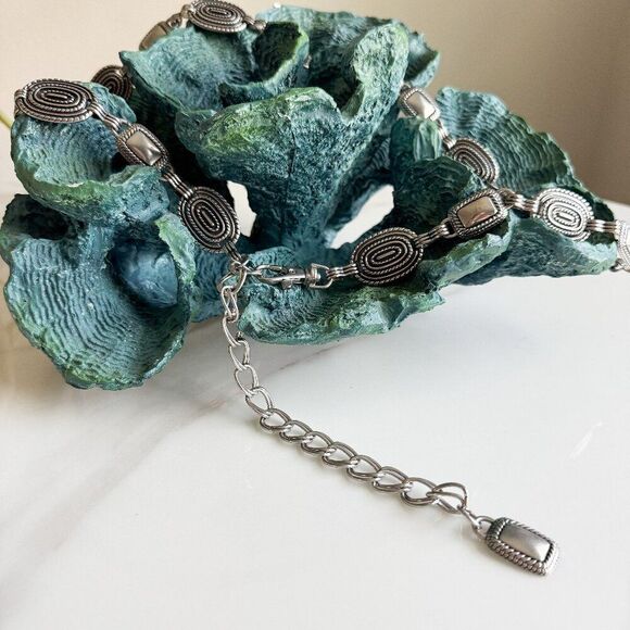 Vintage Silver Tone Geometric Chain Belt Adjustable Womens - Picture 1 of 4